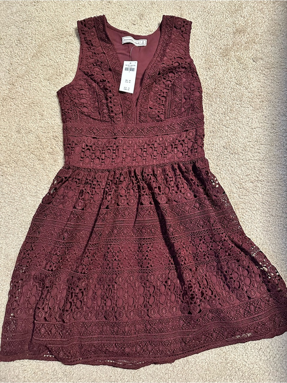 Abercrombie & Fitch Wine Lace Sleeveless Fit-and-Flare Dress